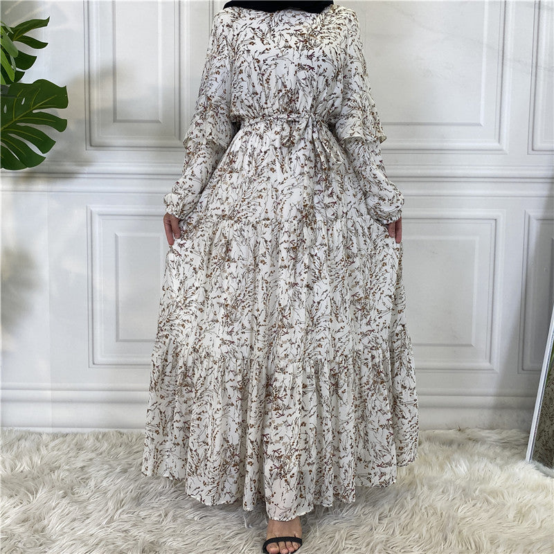 Women's Floral Chiffon Maxi Dress  Long Sleeve Elegant Swing Dress