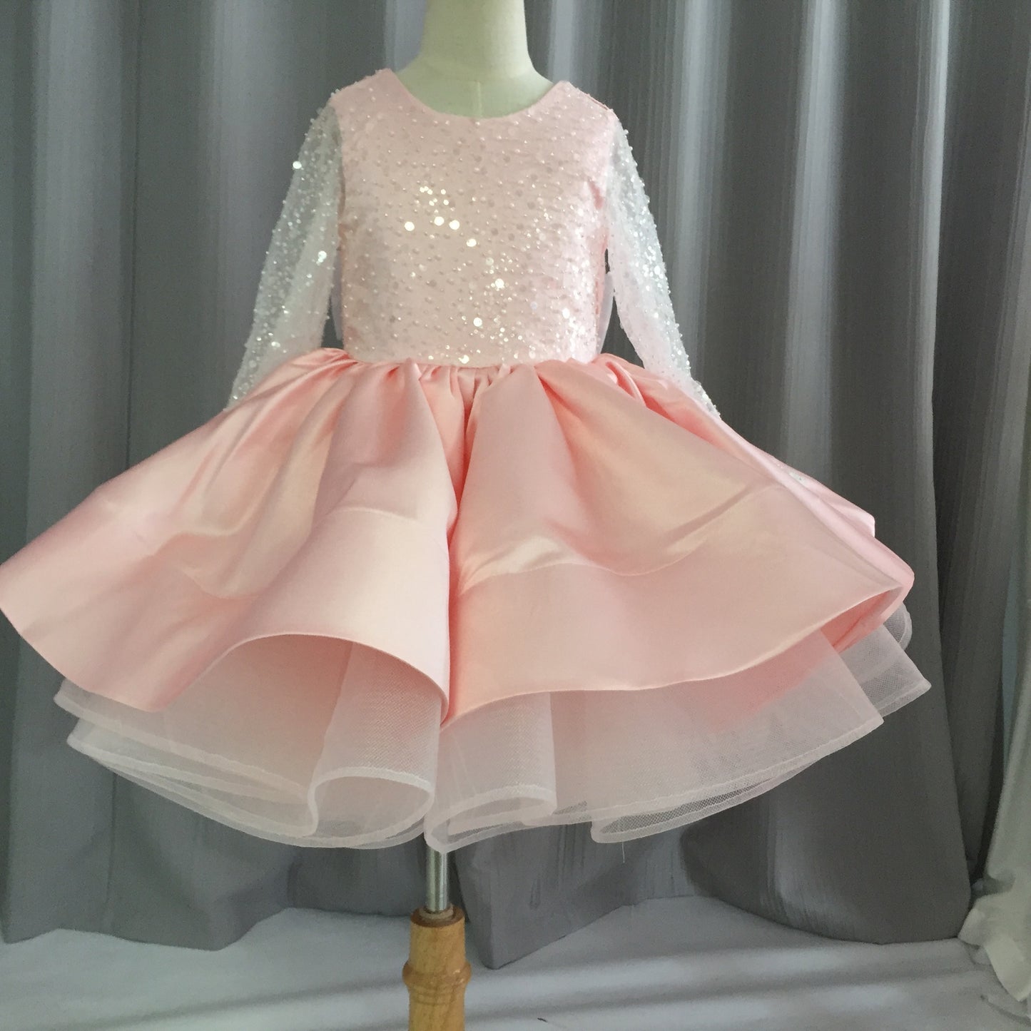 Long Sleeve Sequin & Tulle Princess Gown
