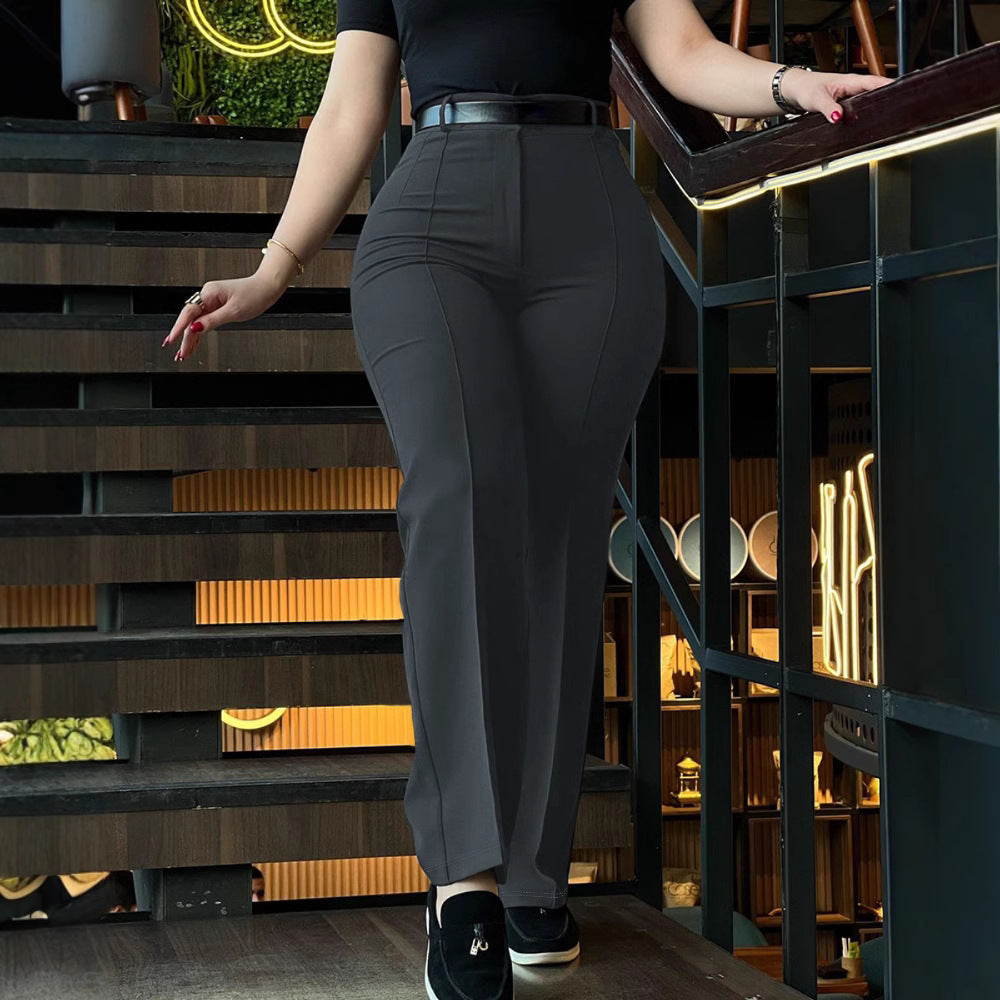 High-Waisted Slim Commuter Straight-Leg Pants