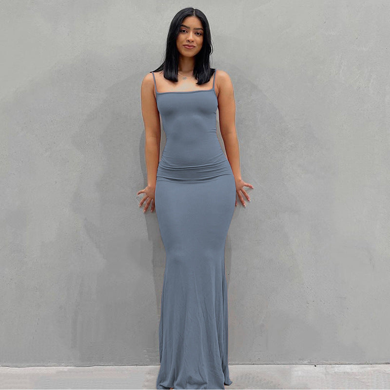Slim Fit Fishtail Dress with Suspenders
