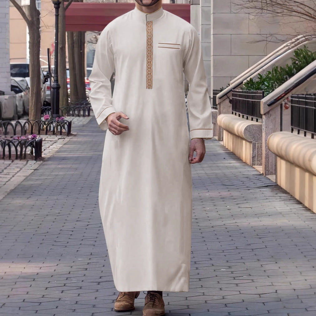 Mens Ethnic Embroidered Stand Collar Long Sleeve Shirt