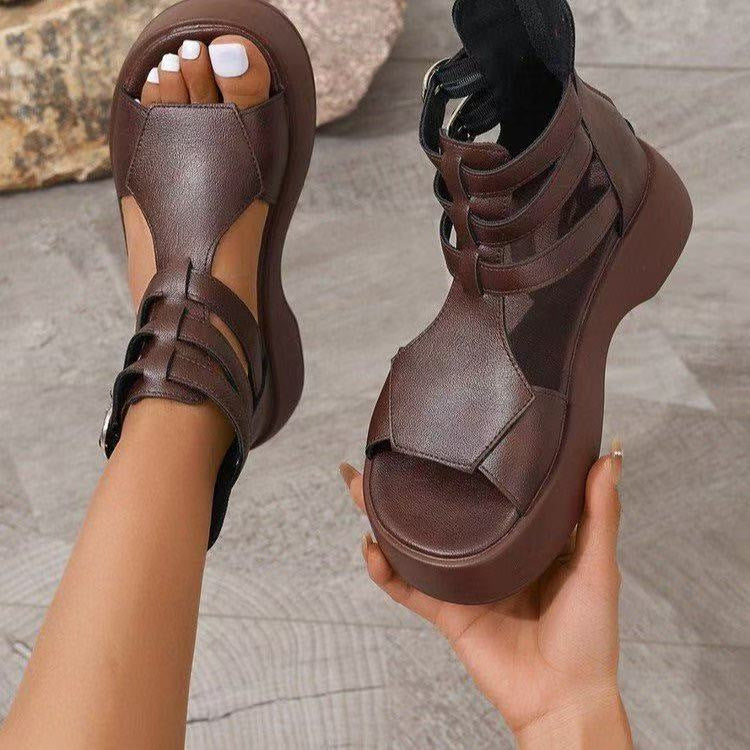 Women's Roman Flatform Sandals Buckle Strap, Open Toe, Flat Heel (On Hand)
