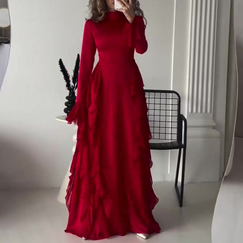 Elegant Autumn Bell Sleeve High-Waisted Dress for Women