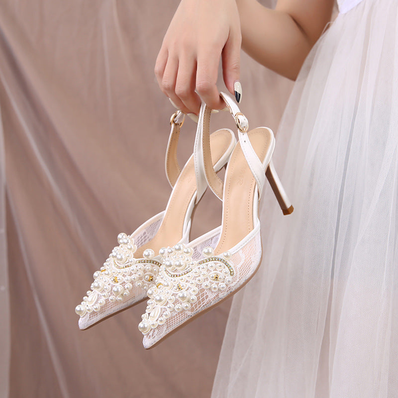 White Wedding Shoes, High Heels Pearl Women's Shoes