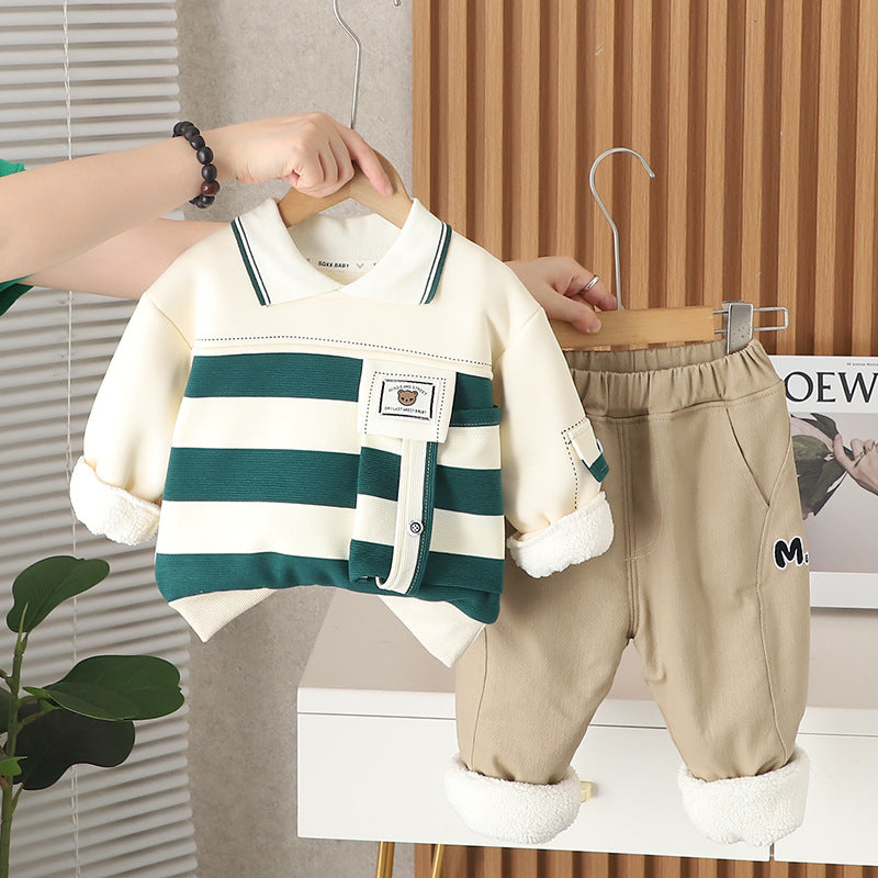Plaid Lapel Sweatshirt Set