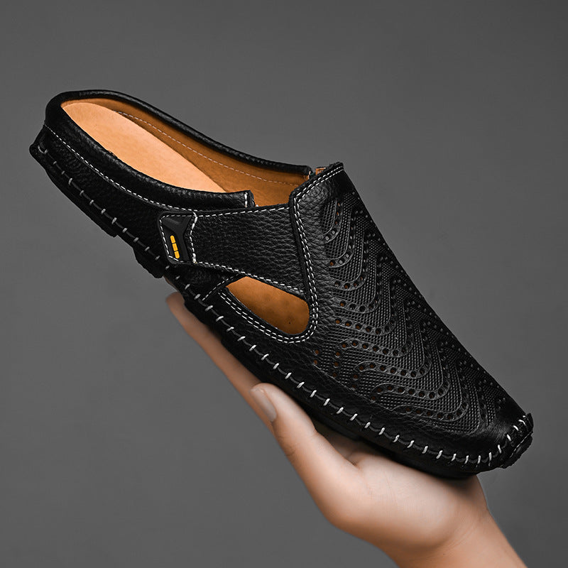 Mens Summer Breathable Toe-Wrapped Sandals  Casual Slip-On Driving Shoes