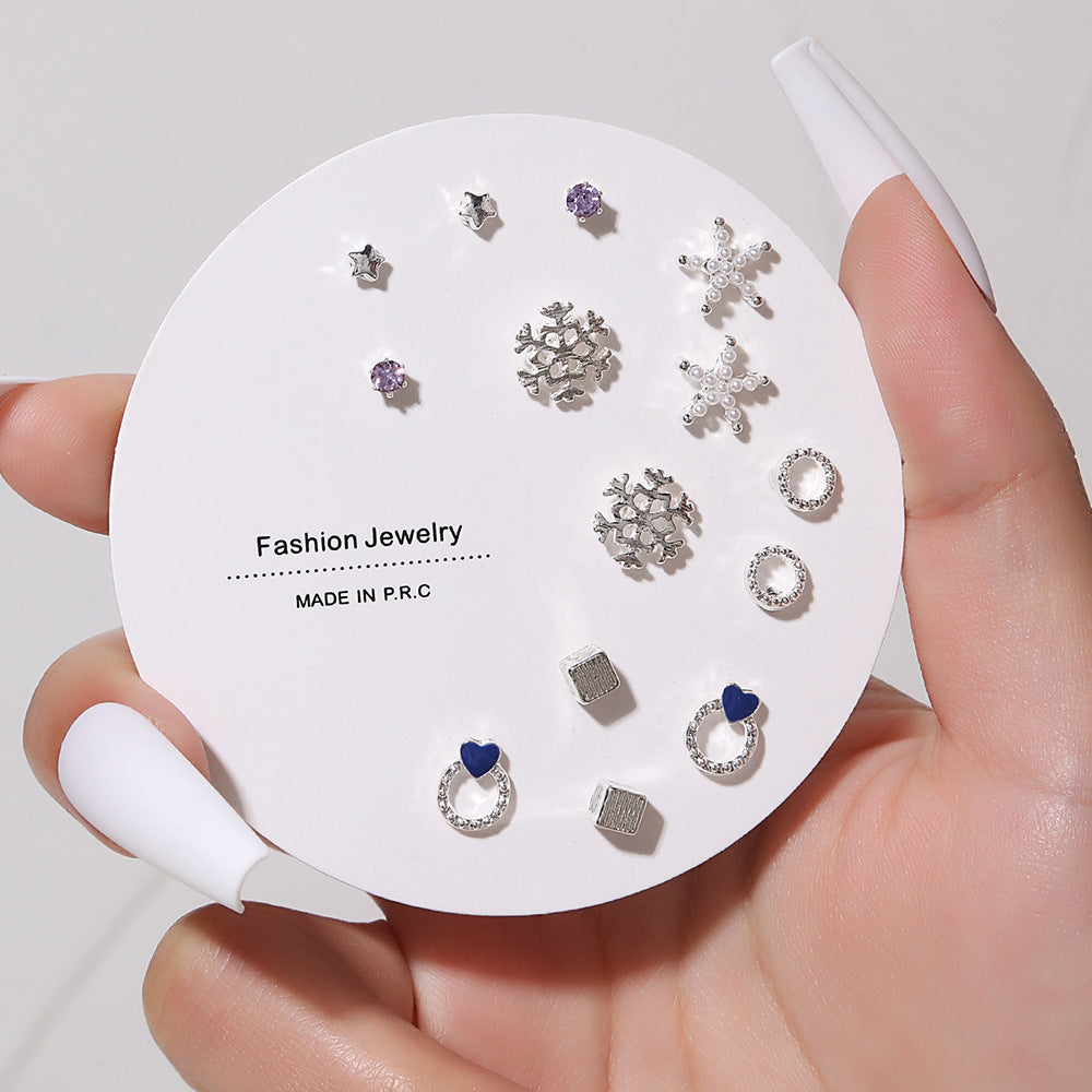 Small Stud Earrings Set - Exquisite 7 Pairs with Simple Color and Zircon Details