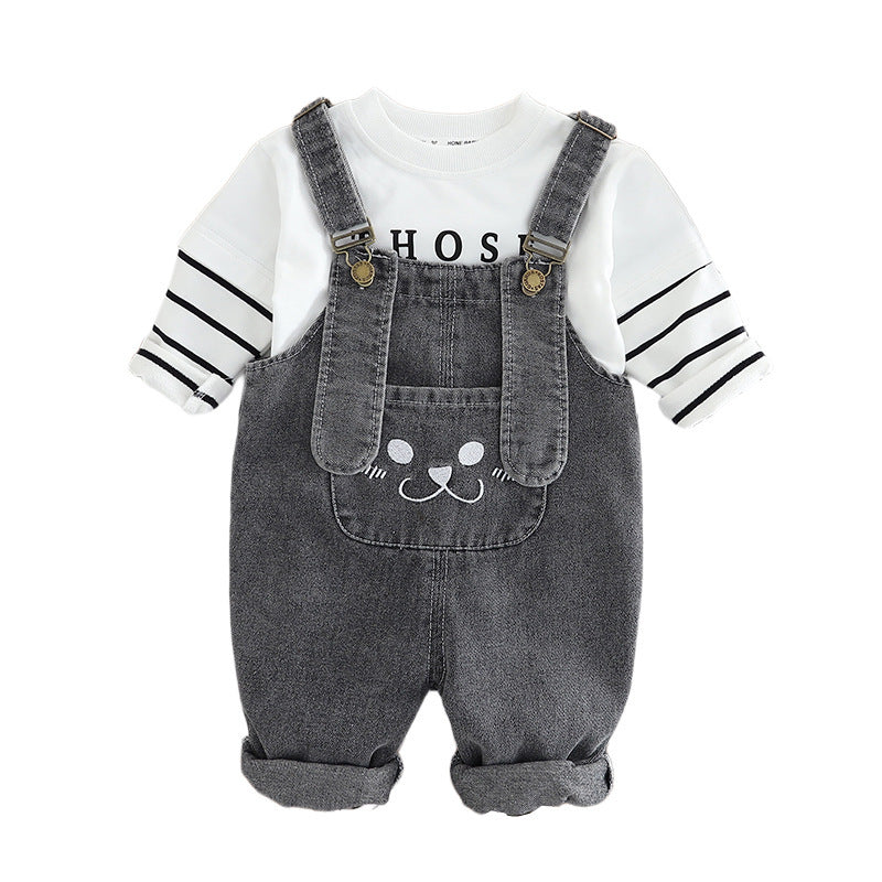 new baby suspenders long-sleeved two-piece set trend