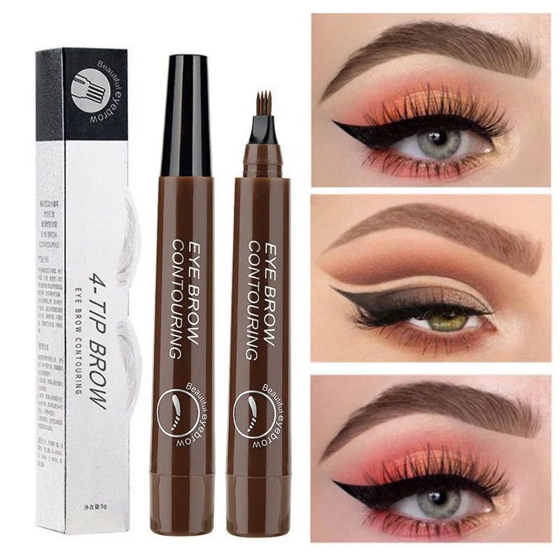 Four-headed eyebrow pencil: waterproof and sweat-proof non-fading black brown liquid eyebrow pencil 4 prong eyebrow pencil