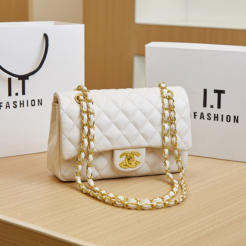 Trendy Small Square Chain Shoulder Bag  Classic Diamond Check Crossbody