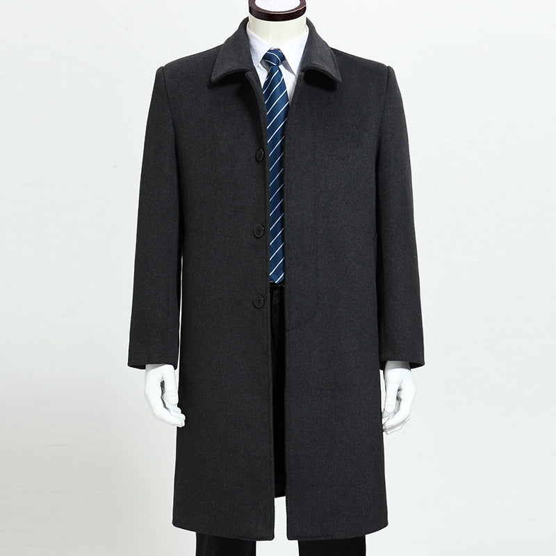 Mens Woolen Trench Coat Business Casual Long Over-Knee Jacket Autumn Winter