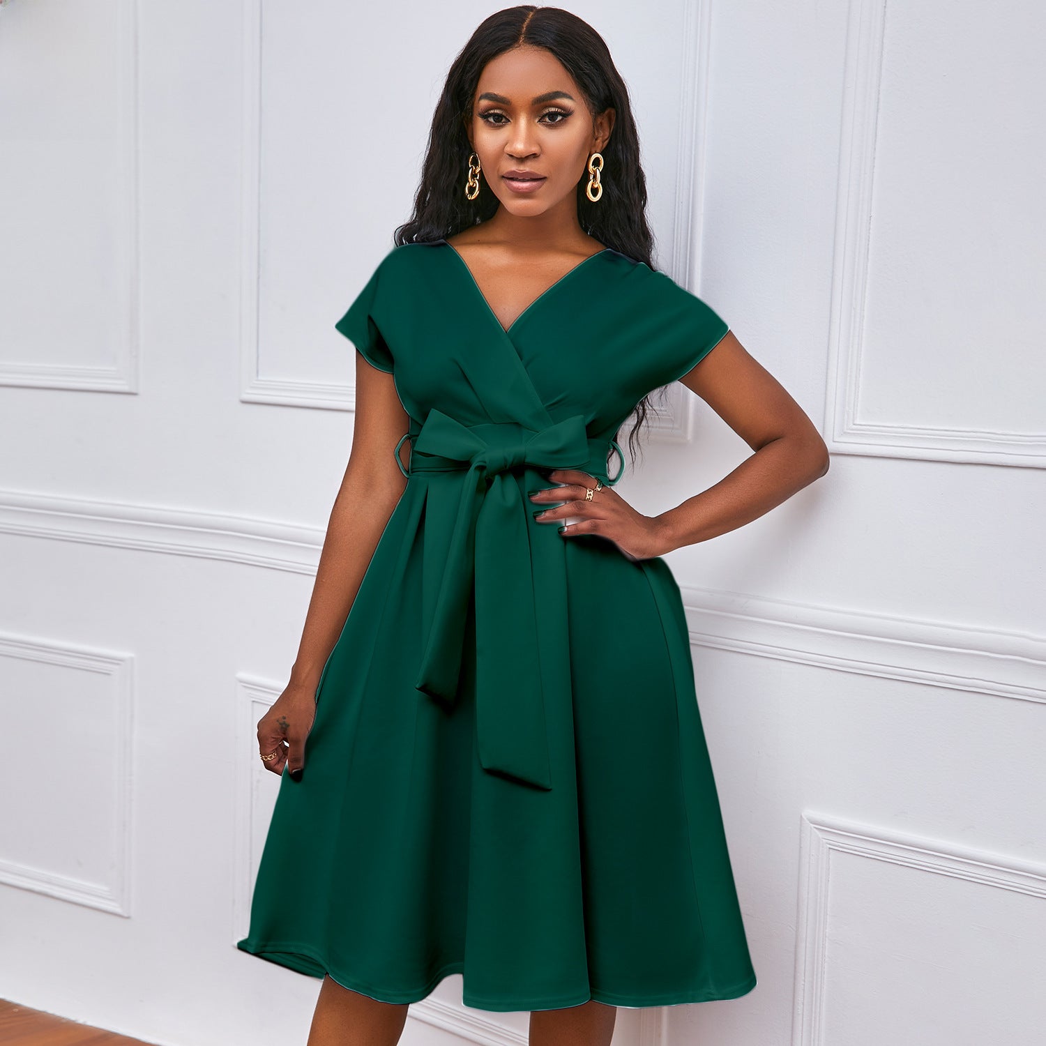 Women's Plus Size Solid Color Deep V Neck Big Swing Sexy Small dress