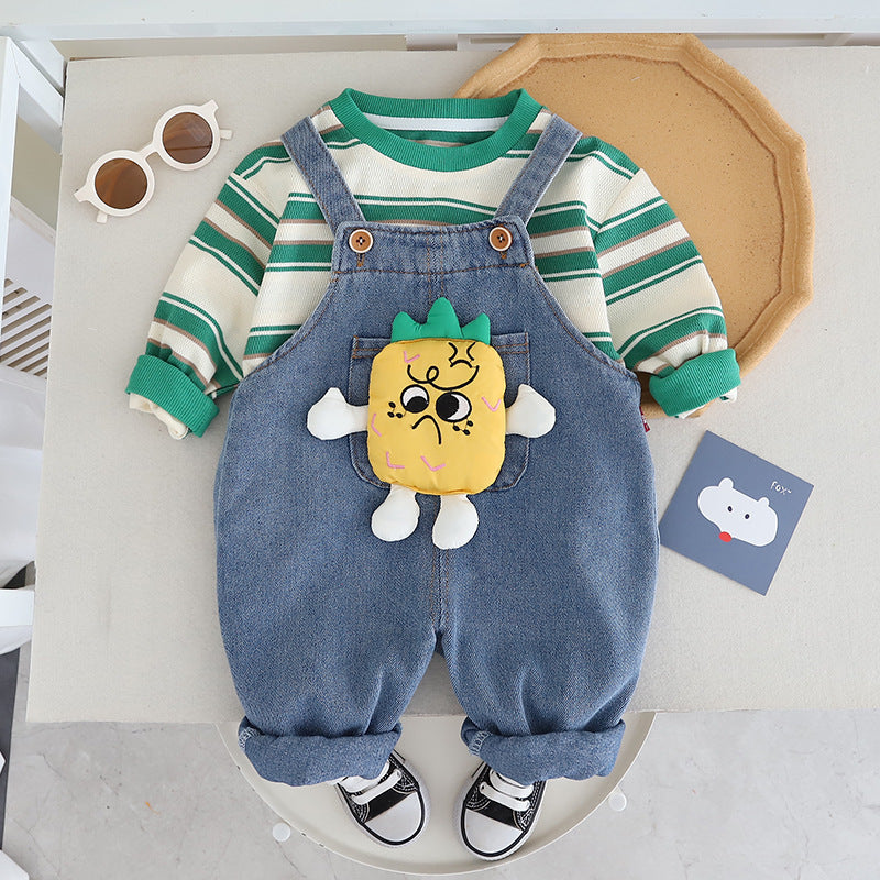 Pineapple Striped Romper Two-Piece Set  Playful Spring & Autumn Outfit for Babies & Toddlers (0-4 Years)