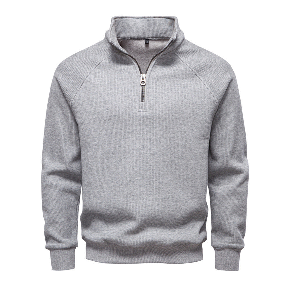 Men's Half-Zip Fleece Sweatshirt – Stand Collar Autumn & Winter Pullover