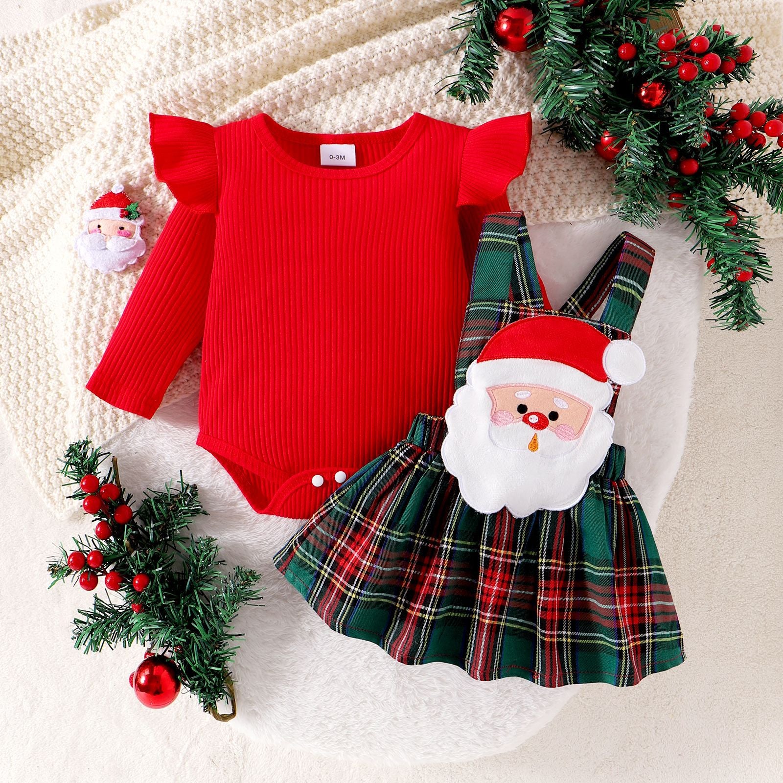 Santa Sweetheart Plaid Strap Skirt Set