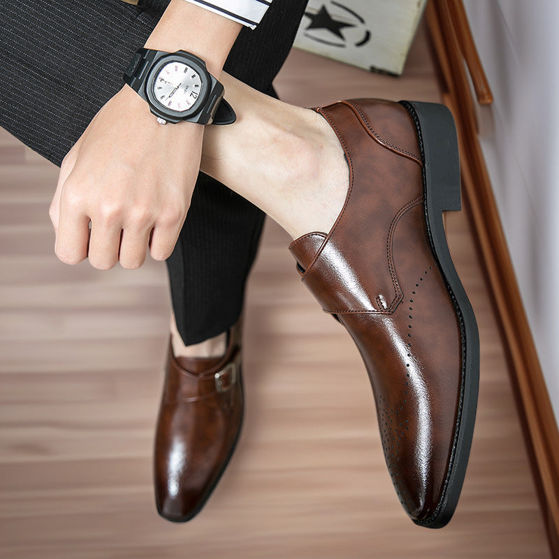 Square toe business formal wear leather shoes