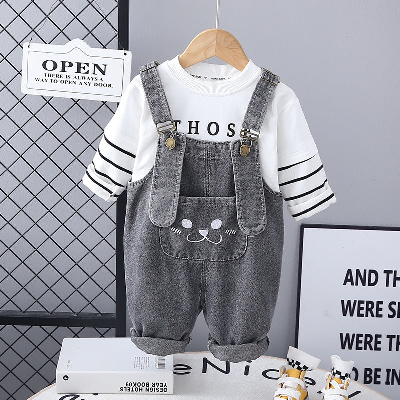 new baby suspenders long-sleeved two-piece set trend