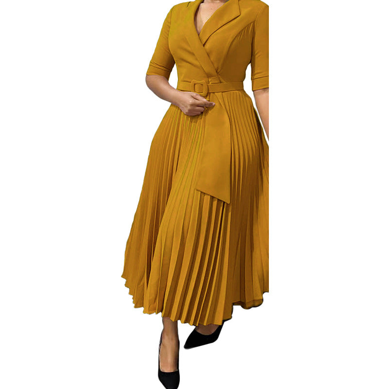 Suit Collar Press-Pleated Waist Plus Size African Dress