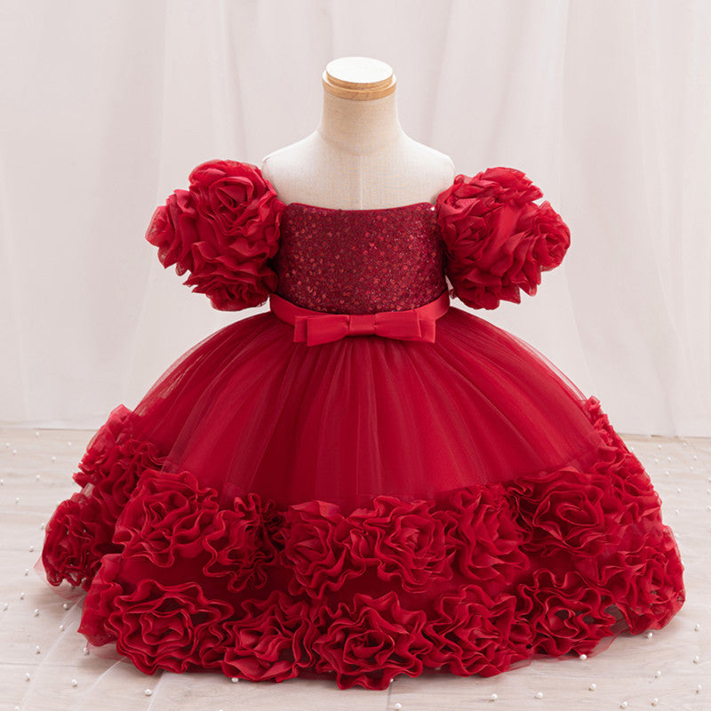 Rosette Ruffle Sequin Princess Gown