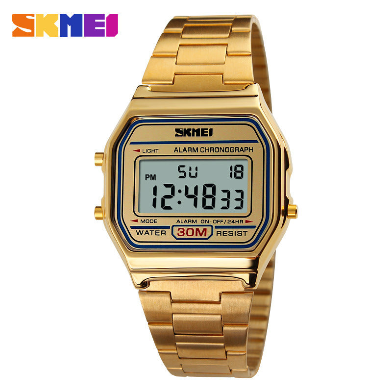 Mens Vintage Square Alloy Watch  Waterproof Steel Band Thin Fashion Electronic Watch