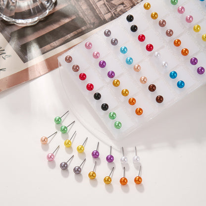 Simple Color Pearl Stud Earrings Set - 36 Pairs