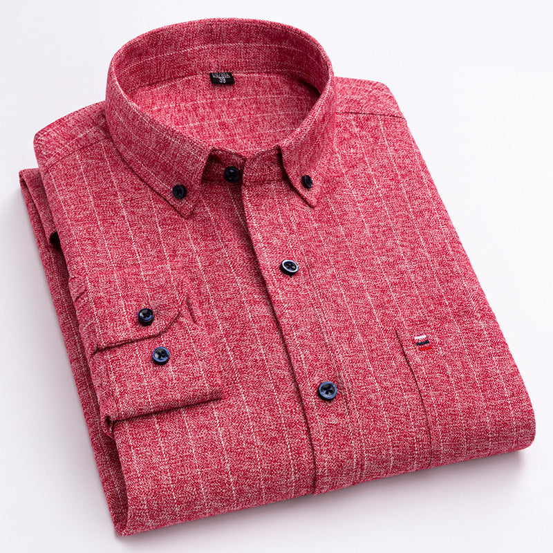Large Cotton Men’s Long-Sleeve Brushed Plaid Shirt