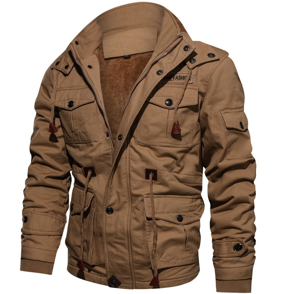 Men’s Autumn/Winter Fleece-Lined Army-Style Work Jacket