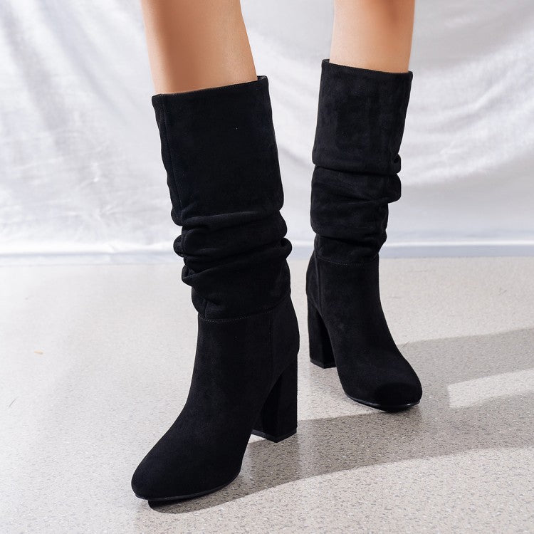 Pleated high-heeled block boots