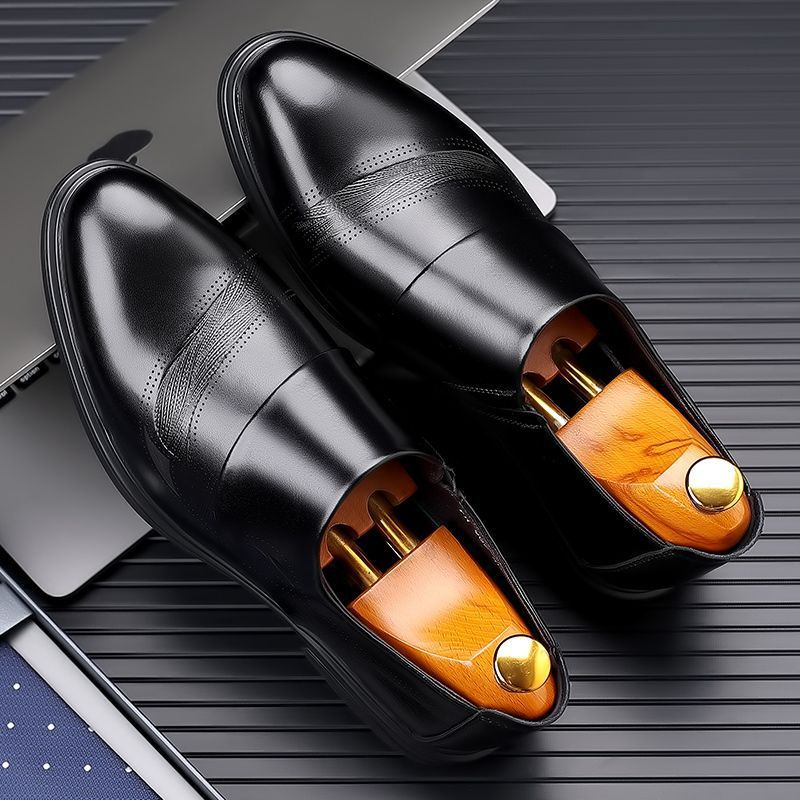 Mens Spring 2026 Leather Business Casual Formal Shoes  British Style Black Dad Shoes