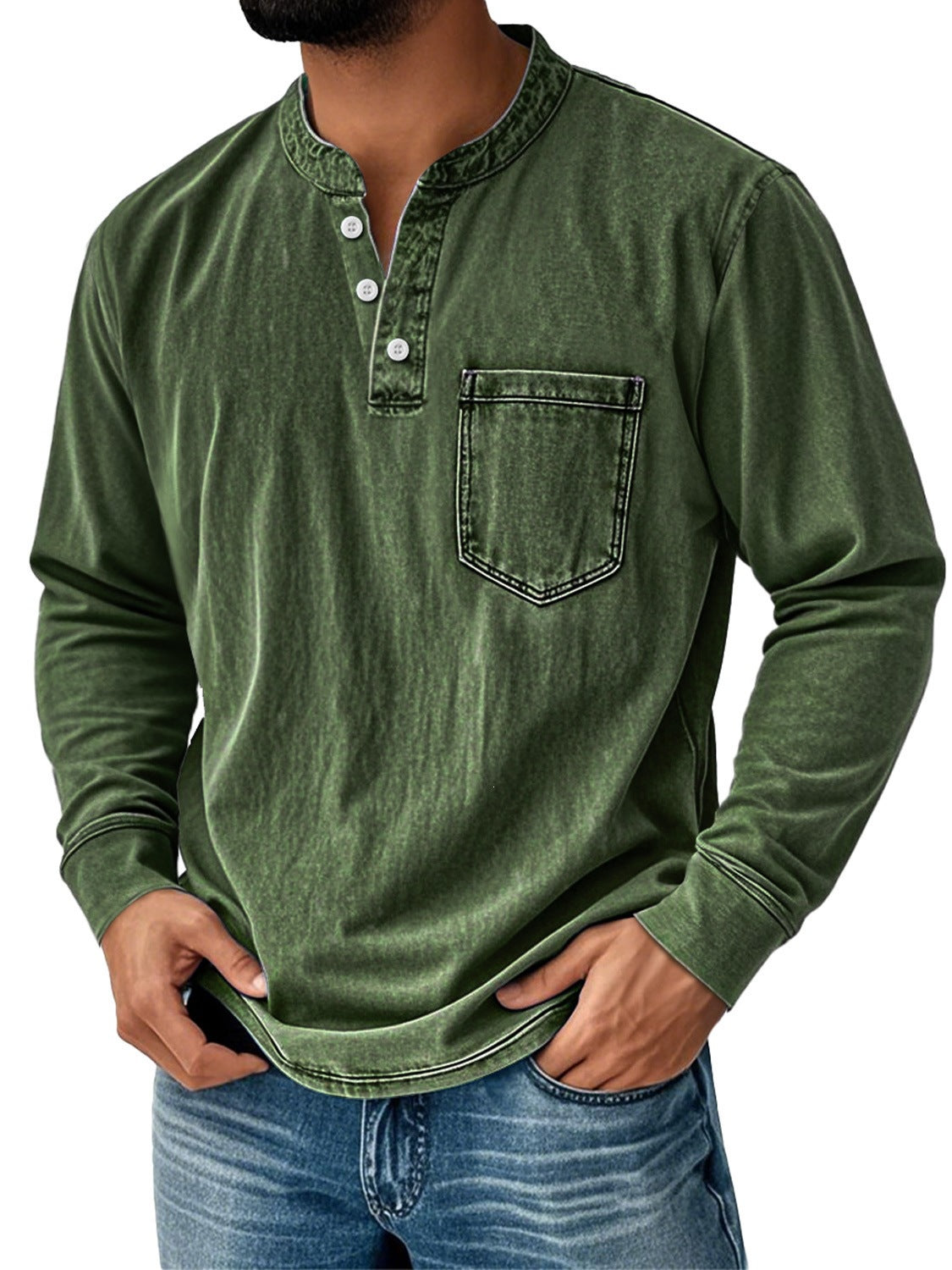 Mens 3D Print Semi-Zip Long Sleeve Polo Shirt