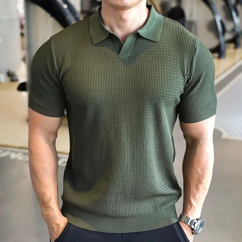 Mens Slim Fit Ice Silk Knit T-Shirt  Breathable Short Sleeve Summer Sweater