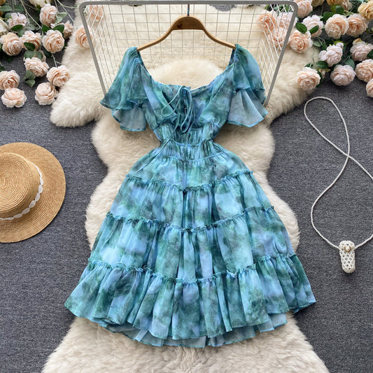 Summer new light luxury short waist dress