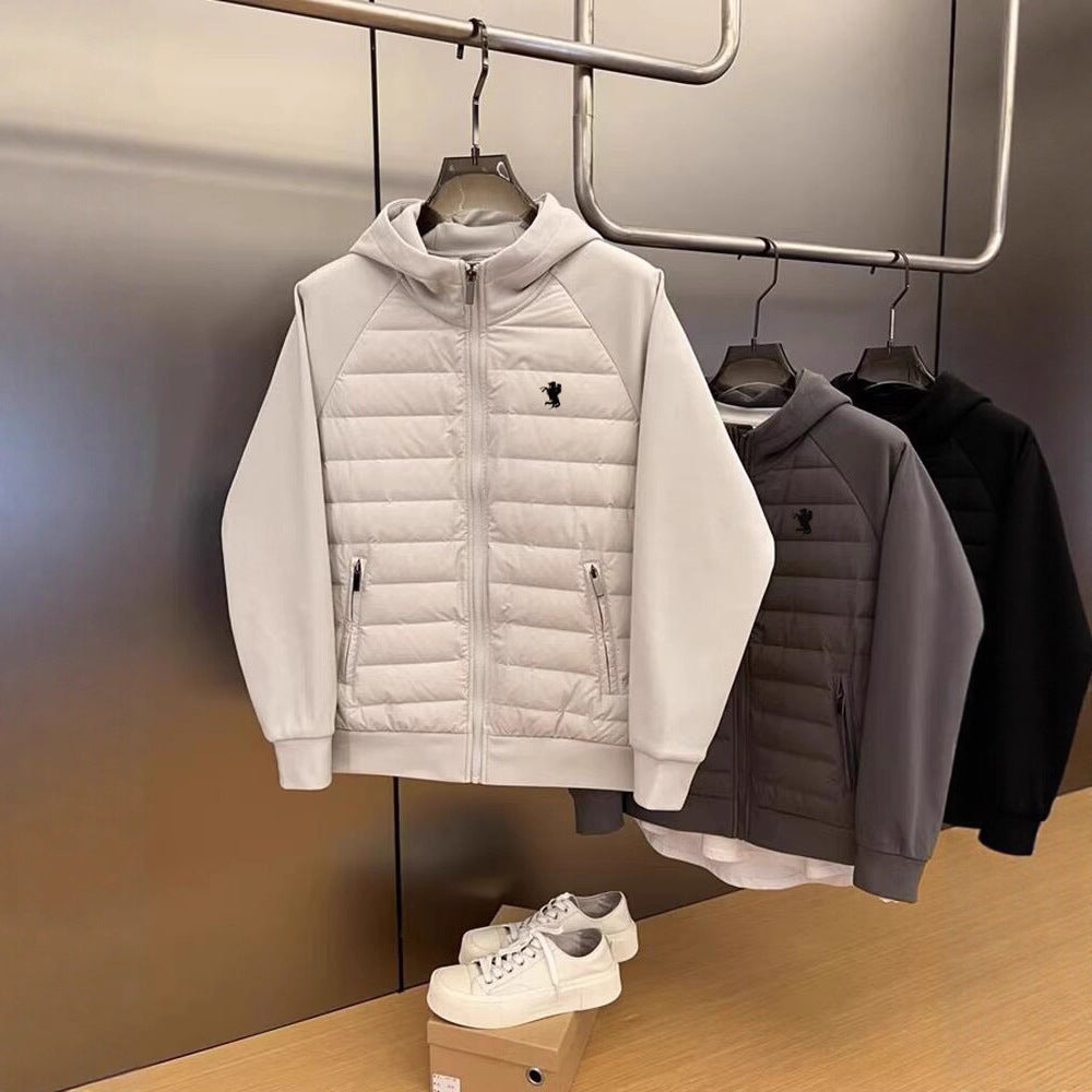 Mens Pony Print Hooded Jacket  Lightweight Down Cotton