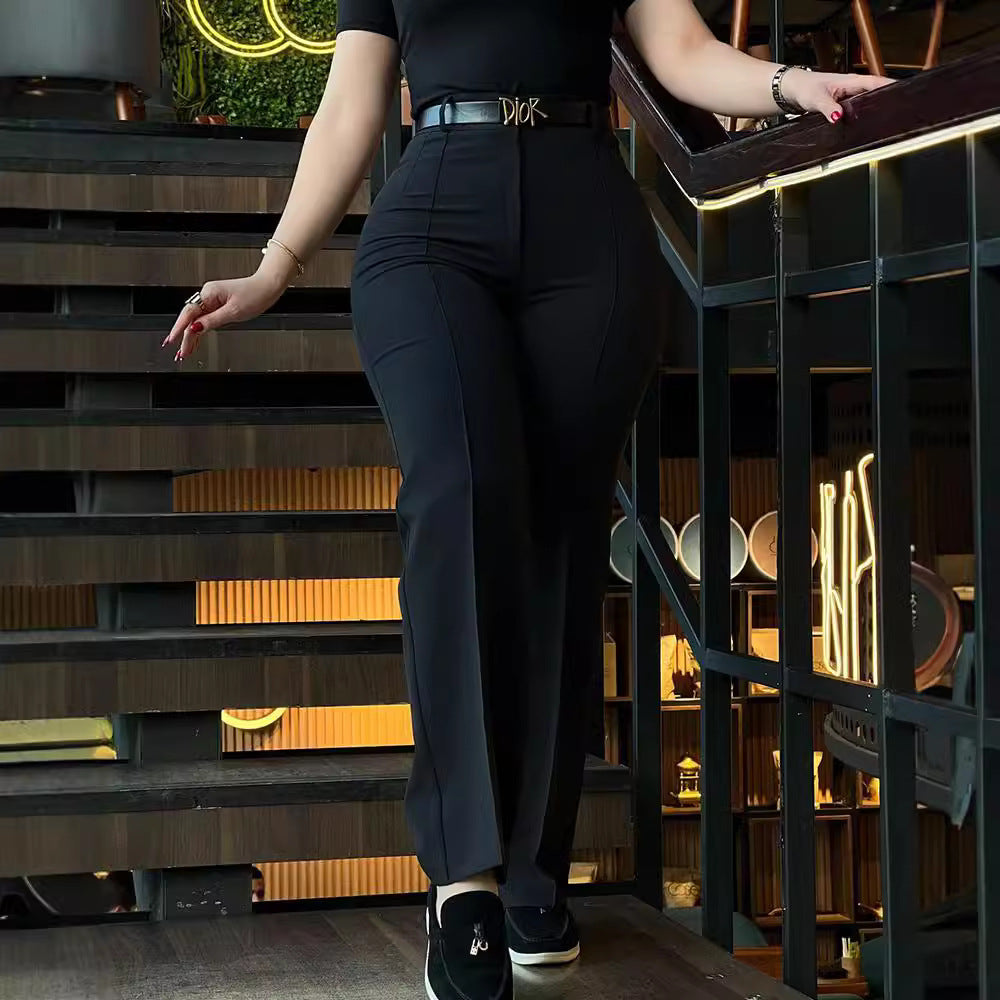 High-Waisted Slim Commuter Straight-Leg Pants