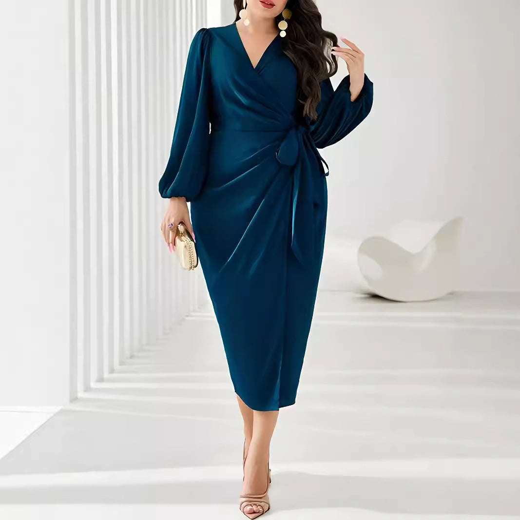 Plus Size Women's Elegant and Simple V-Neck Midi Skirt