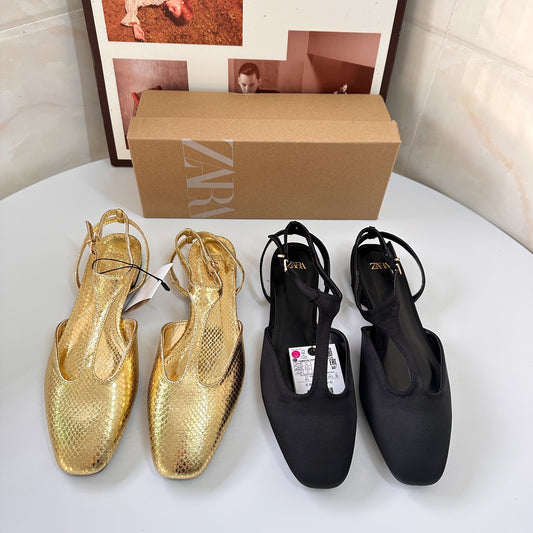 Women's Slingback Flat Sandals with Metal Toe