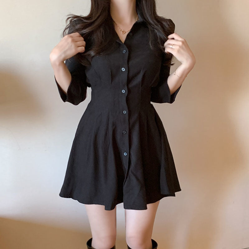 Elegant Puff Sleeve A-Line Shirt Dress