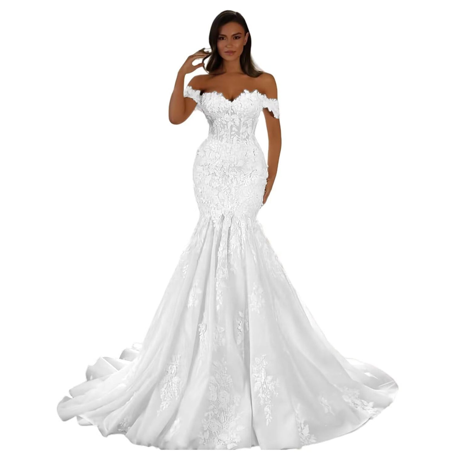 Floral One-Shoulder Fishtail Lace Wedding Dress  Luxury Gauze Bridal Gown