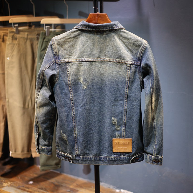 Men’s Vintage Loose Denim Jacket – High-End American Style Coat