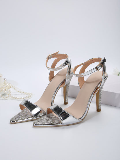 New Style Rhinestone Stiletto Sandals: Ladies' Buckle High Heels