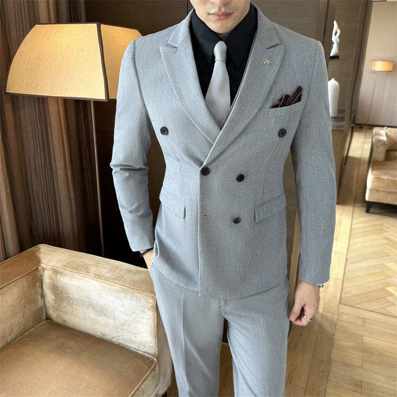 Luxury black double-breasted wedding suit