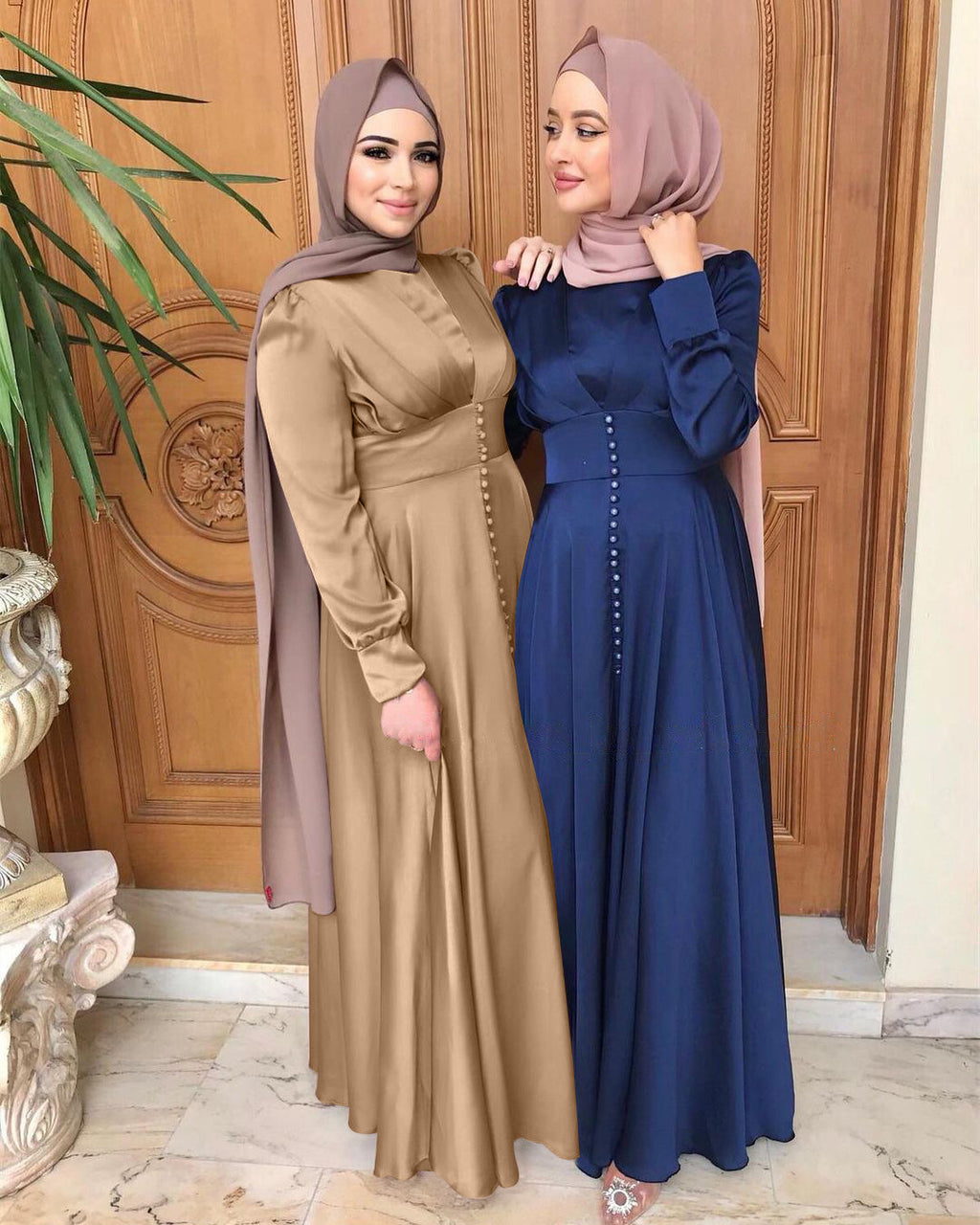 Feminine Tuck Beaded Dress, Elegant Satin Long Skirt