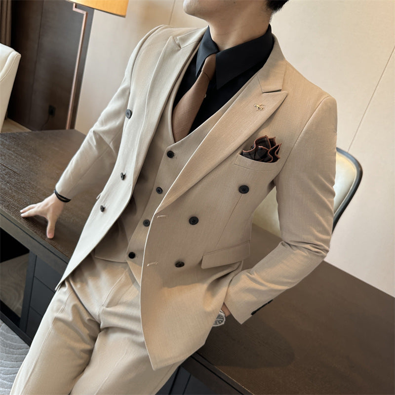 Luxury black double-breasted wedding suit