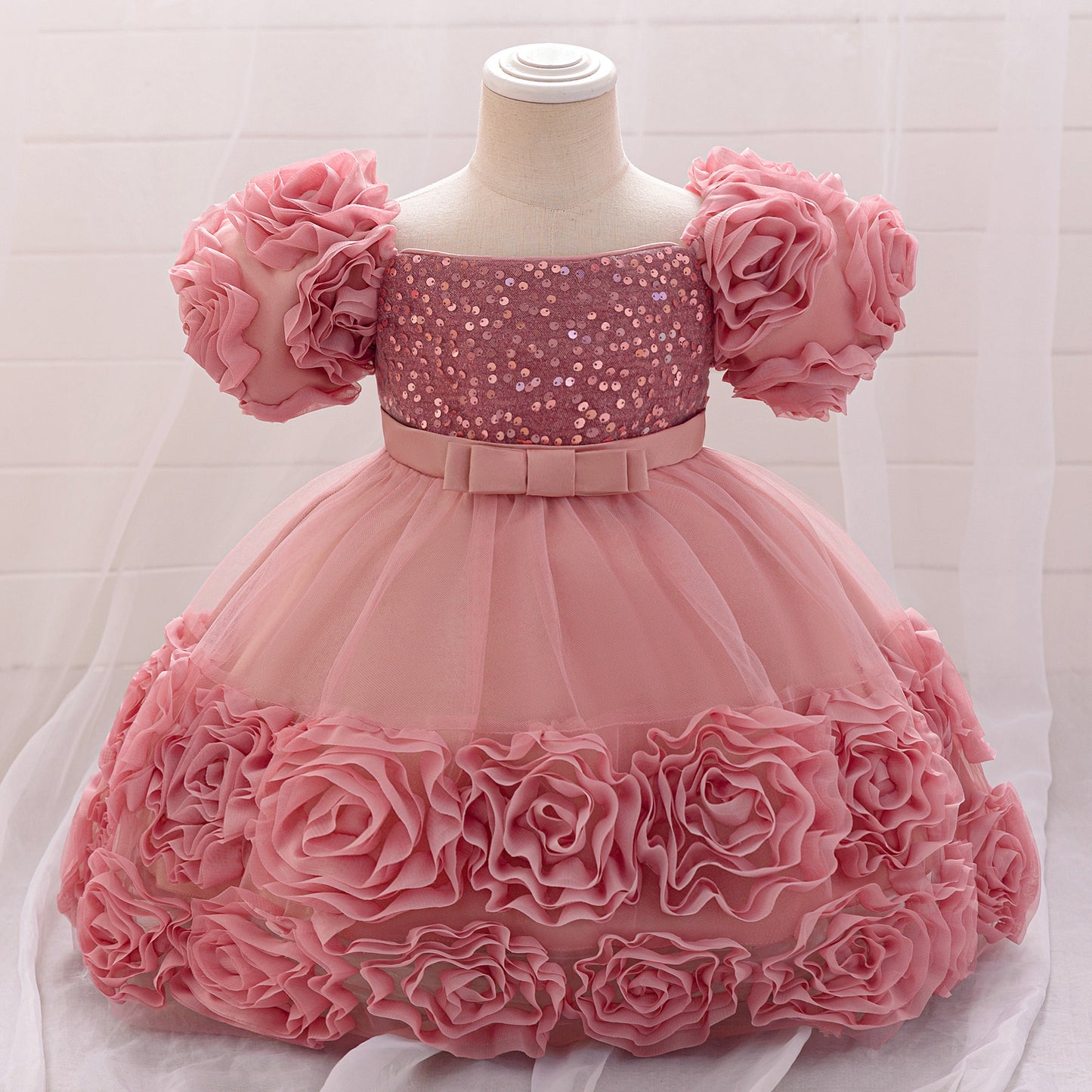 Rosette Ruffle Sequin Princess Dress