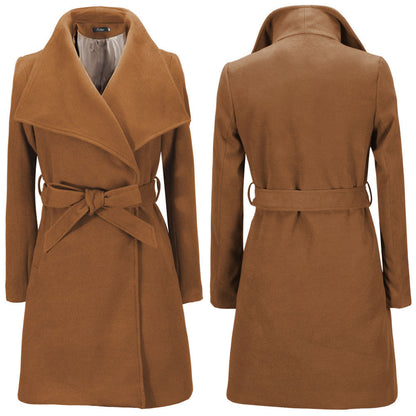 Women's woolen coat mid-length tweed coat