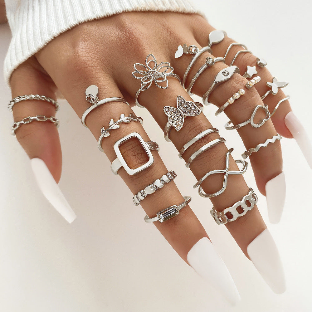 Butterfly ring opening multi-joint ring set 22 pieces love ring female design sense niche