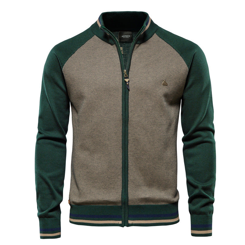Mens Korean Style Color Block Knit Sweater Jacket