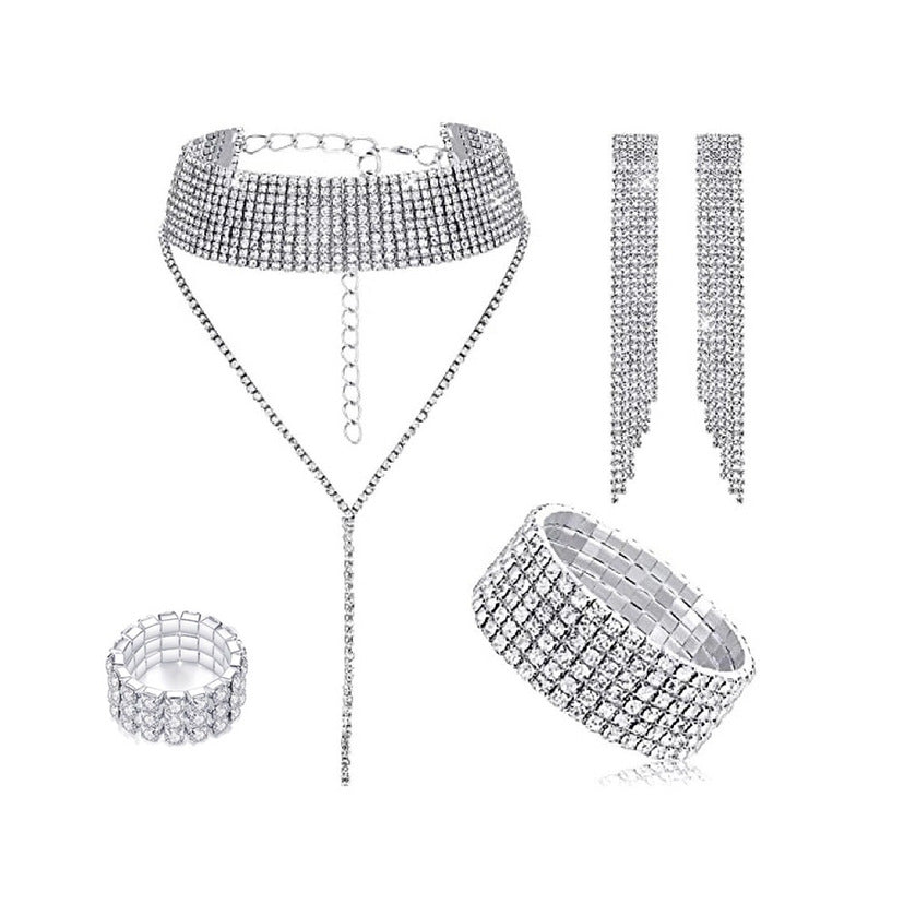 Classic bridal camellia rhinestones, jewelry set, three-piece set