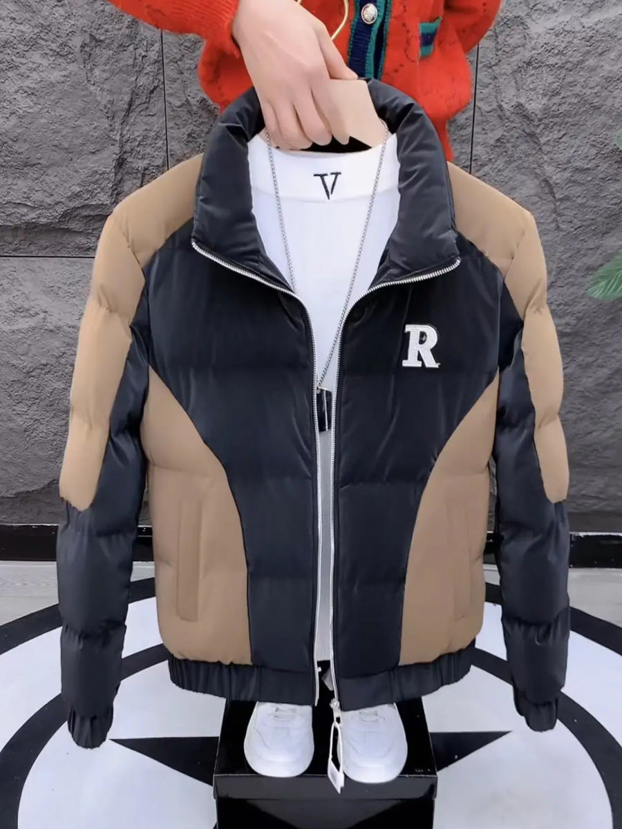 Stylish Embroidered Short Ruffian Jacket for Men  Korean Winter Cotton Coat