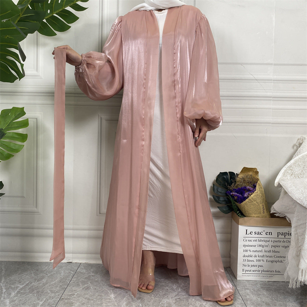 Elegant Arabian Silk Balloon Sleeve Cardigan